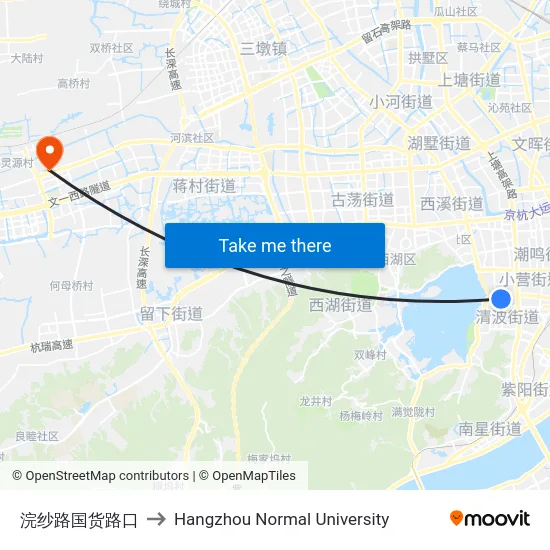 Huansha Road - Guohuo Road Intersection to Hangzhou Normal University map