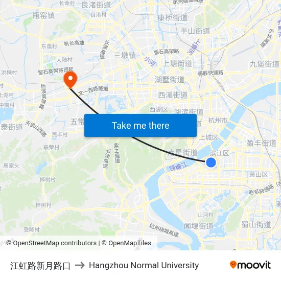江虹路新月路口 to Hangzhou Normal University map