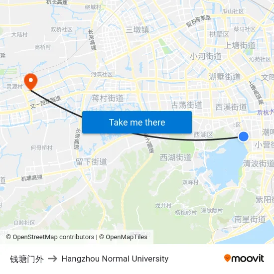 钱塘门外 to Hangzhou Normal University map