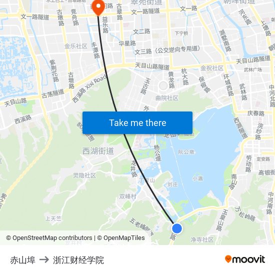 赤山埠 to 浙江财经学院 map