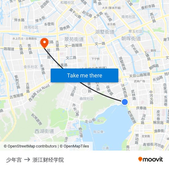 少年宫 to 浙江财经学院 map