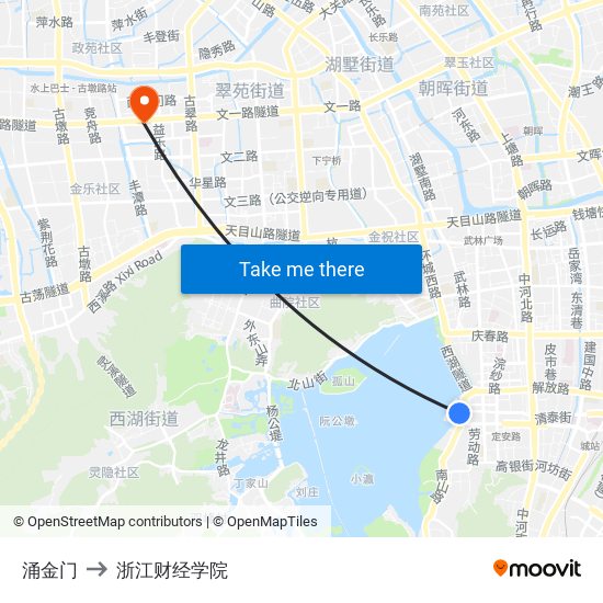 涌金门 to 浙江财经学院 map