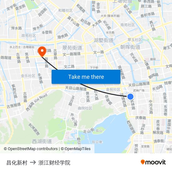 昌化新村 to 浙江财经学院 map