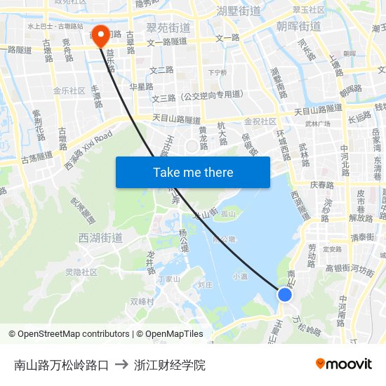 南山路万松岭路口 to 浙江财经学院 map