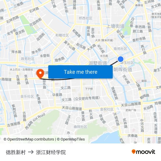 德胜新村 to 浙江财经学院 map