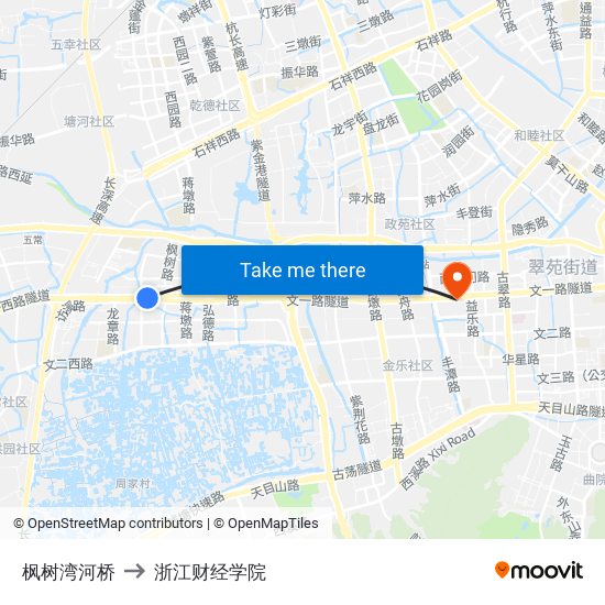 枫树湾河桥 to 浙江财经学院 map