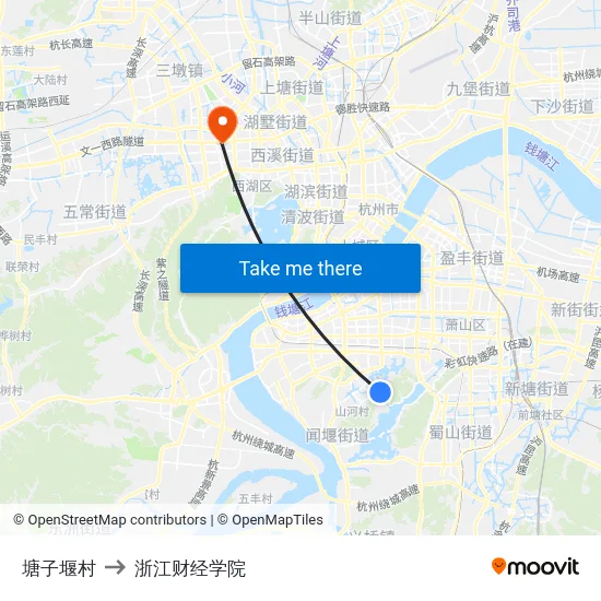 塘子堰村 to 浙江财经学院 map