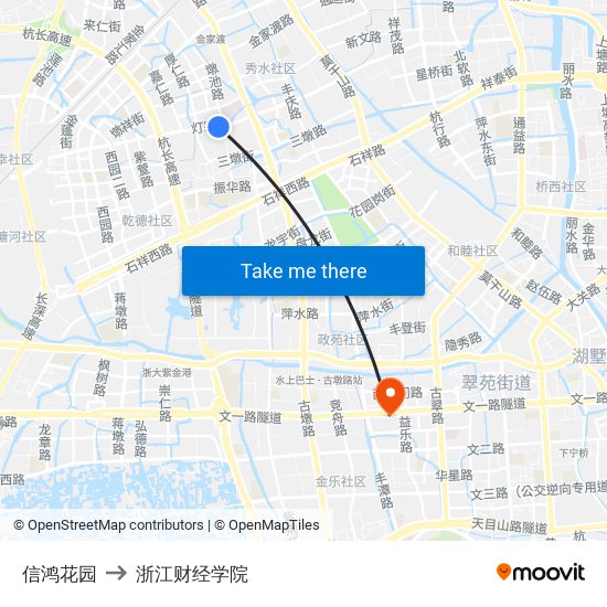 信鸿花园 to 浙江财经学院 map