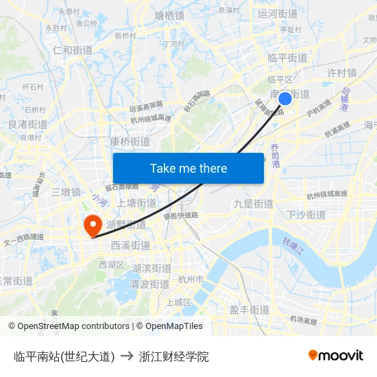 临平南站(世纪大道) to 浙江财经学院 map