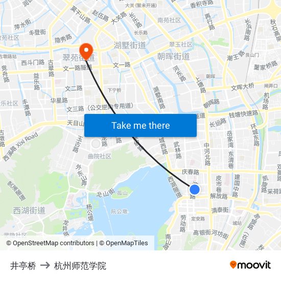 井亭桥 to 杭州师范学院 map