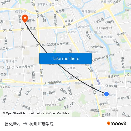 昌化新村 to 杭州师范学院 map