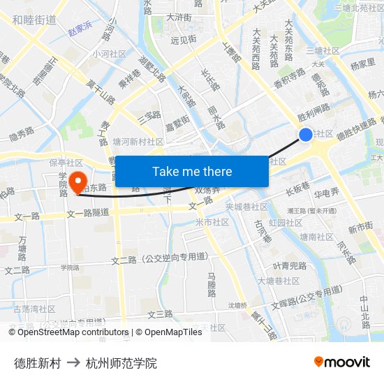 德胜新村 to 杭州师范学院 map