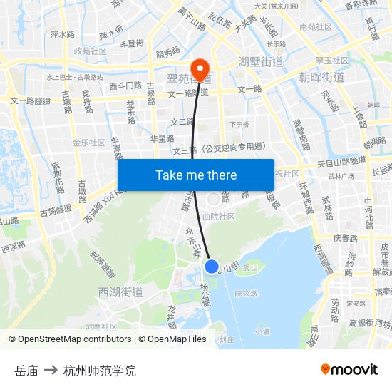 岳庙 to 杭州师范学院 map