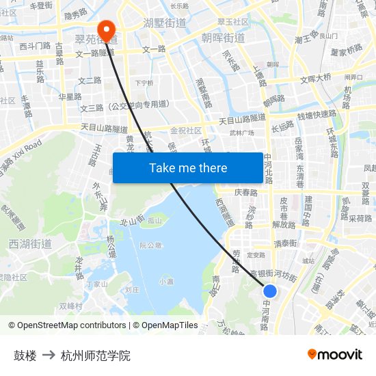 鼓楼 to 杭州师范学院 map