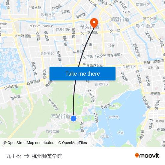 九里松 to 杭州师范学院 map