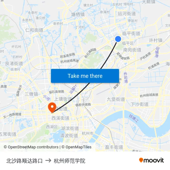 北沙路顺达路口 to 杭州师范学院 map
