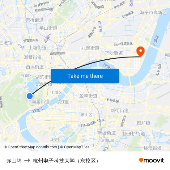 赤山埠 to 杭州电子科技大学（东校区） map