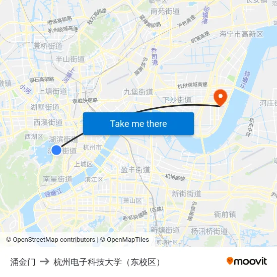 涌金门 to 杭州电子科技大学（东校区） map