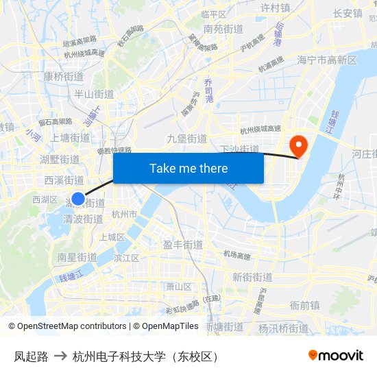 凤起路 to 杭州电子科技大学（东校区） map
