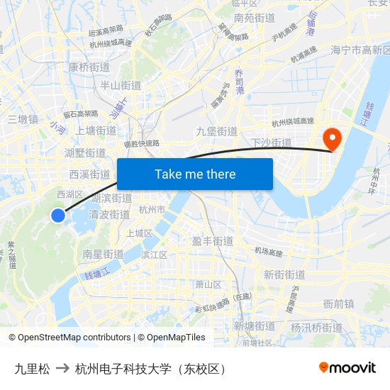 九里松 to 杭州电子科技大学（东校区） map