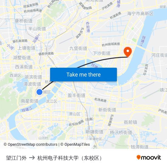 望江门外 to 杭州电子科技大学（东校区） map