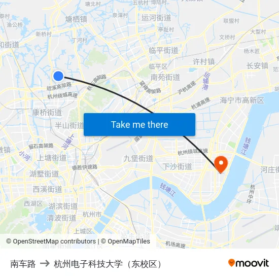南车路 to 杭州电子科技大学（东校区） map