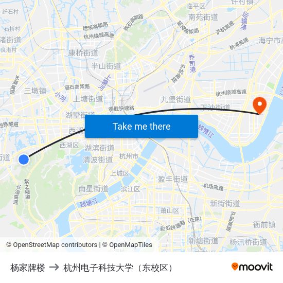 杨家牌楼 to 杭州电子科技大学（东校区） map