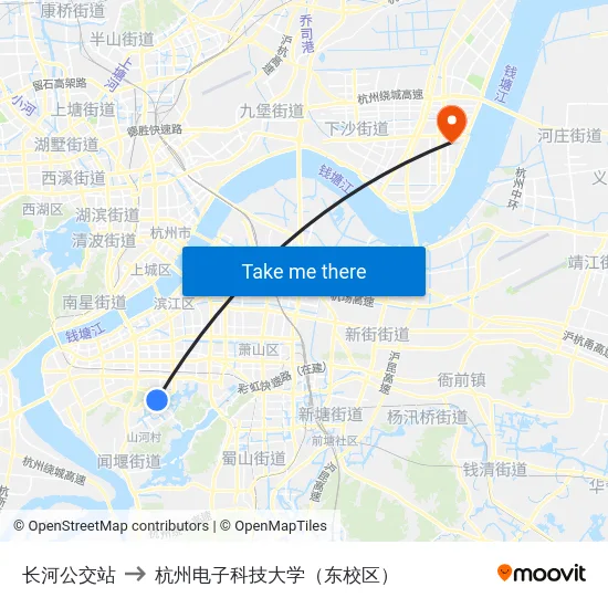 长河公交站 to 杭州电子科技大学（东校区） map