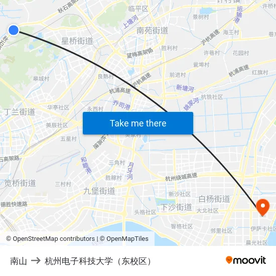 南山 to 杭州电子科技大学（东校区） map