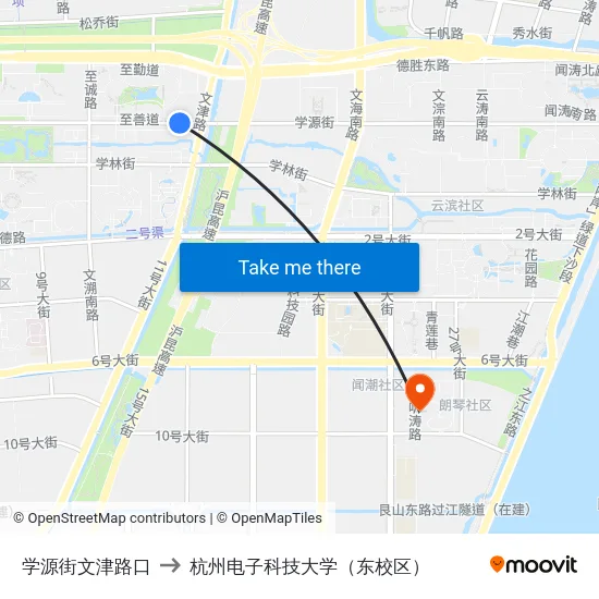 学源街文津路口 to 杭州电子科技大学（东校区） map