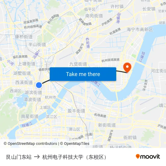 艮山门东站 to 杭州电子科技大学（东校区） map
