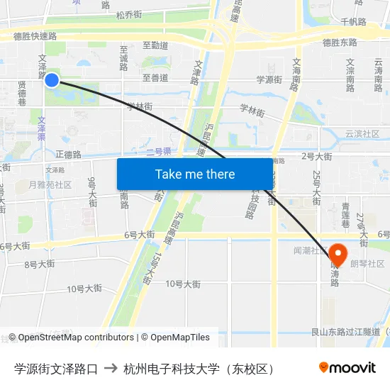 学源街文泽路口 to 杭州电子科技大学（东校区） map