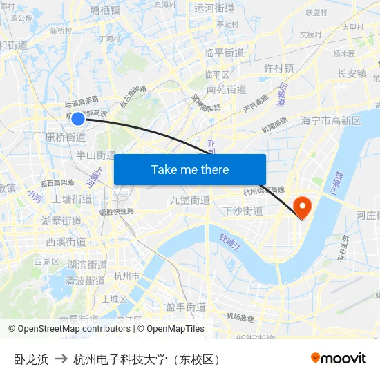 卧龙浜 to 杭州电子科技大学（东校区） map