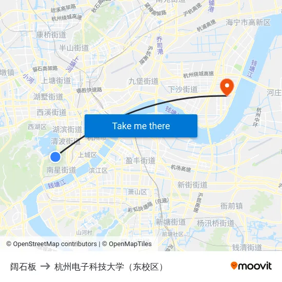阔石板 to 杭州电子科技大学（东校区） map
