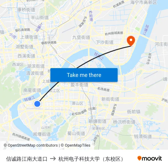 信诚路江南大道口 to 杭州电子科技大学（东校区） map