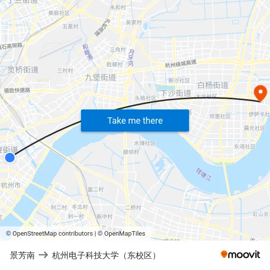 景芳南 to 杭州电子科技大学（东校区） map