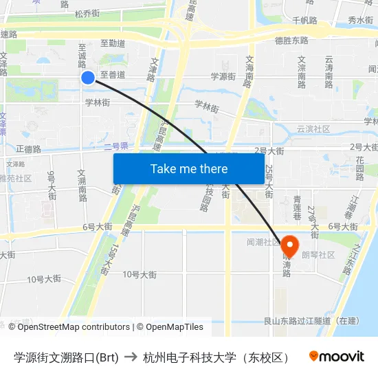 学源街文溯路口(Brt) to 杭州电子科技大学（东校区） map