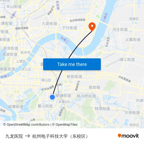 九龙医院 to 杭州电子科技大学（东校区） map