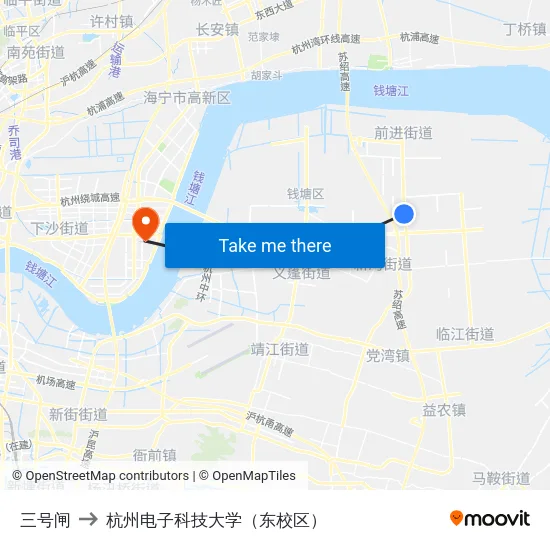 三号闸 to 杭州电子科技大学（东校区） map