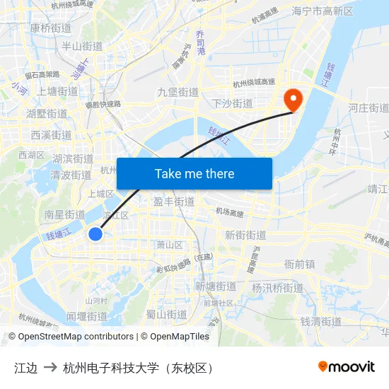 江边 to 杭州电子科技大学（东校区） map