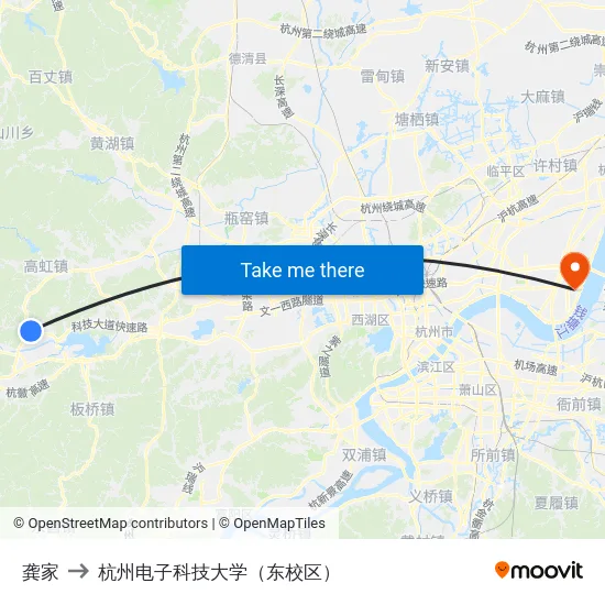 龚家 to 杭州电子科技大学（东校区） map