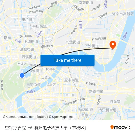 空军疗养院 to 杭州电子科技大学（东校区） map