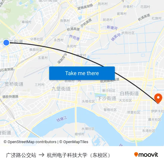广济路公交站 to 杭州电子科技大学（东校区） map