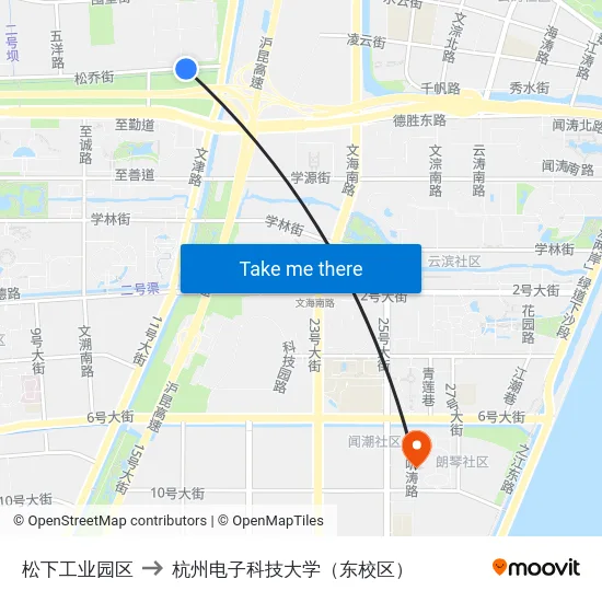 松下工业园区 to 杭州电子科技大学（东校区） map