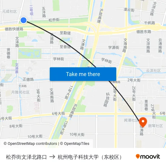 松乔街文泽北路口 to 杭州电子科技大学（东校区） map