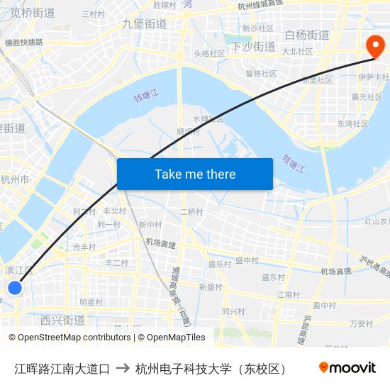 江晖路江南大道口 to 杭州电子科技大学（东校区） map