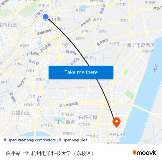 临平站 to 杭州电子科技大学（东校区） map