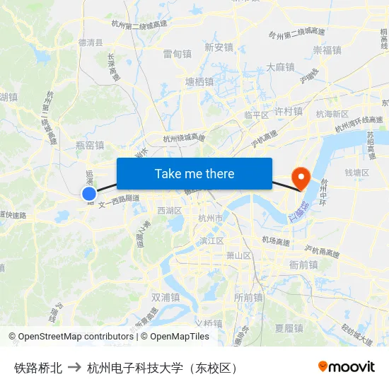 铁路桥北 to 杭州电子科技大学（东校区） map