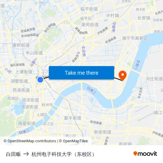 白田畈 to 杭州电子科技大学（东校区） map