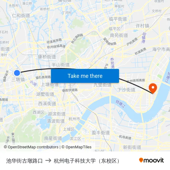 池华街古墩路口 to 杭州电子科技大学（东校区） map